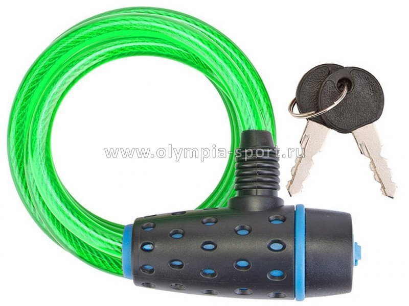 Велозамок 8х1800мм 87318 с ключом со стальн. тросом, черн-зелен.